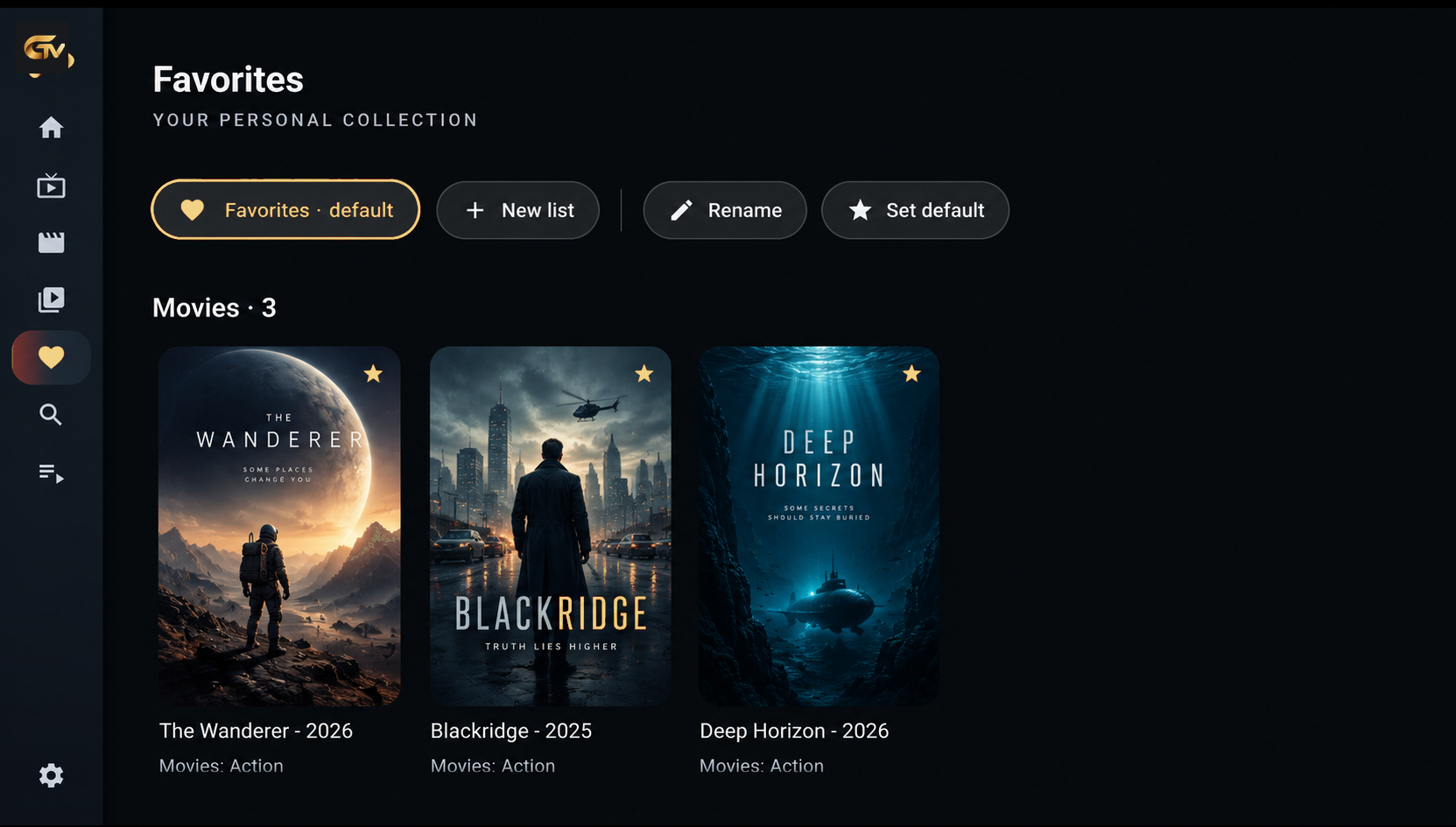 GroundlyTv Favorites on Android TV — custom folders with mixed content